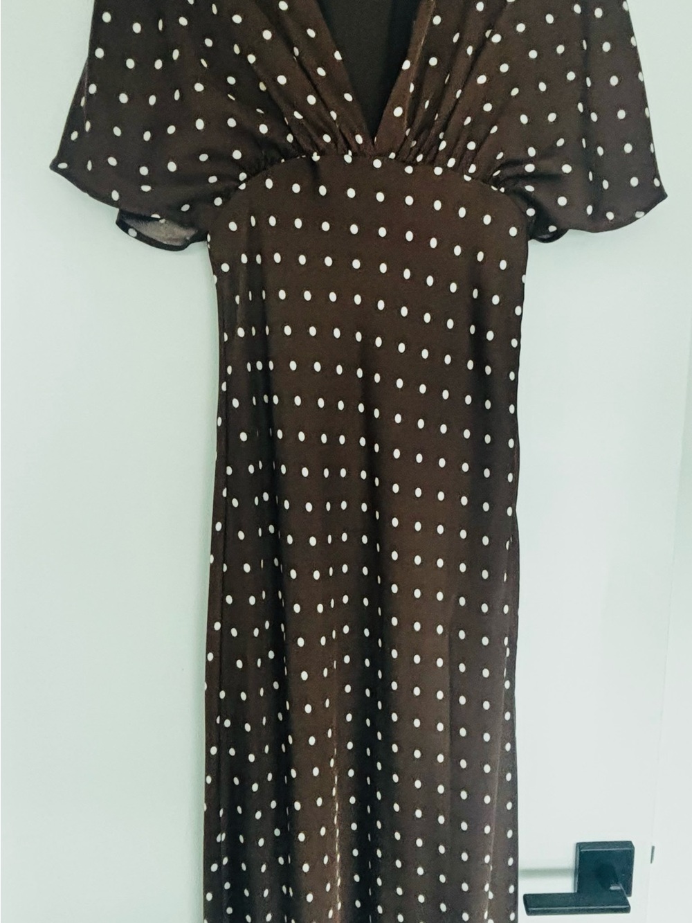 Brown Silk Polka Dot Midi Dress - Classic Women's Dress